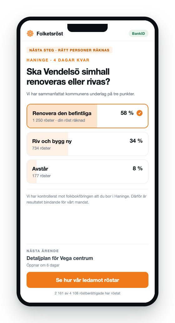 Skiss av Folketsröst i Nästa steg: rätt personer räknas